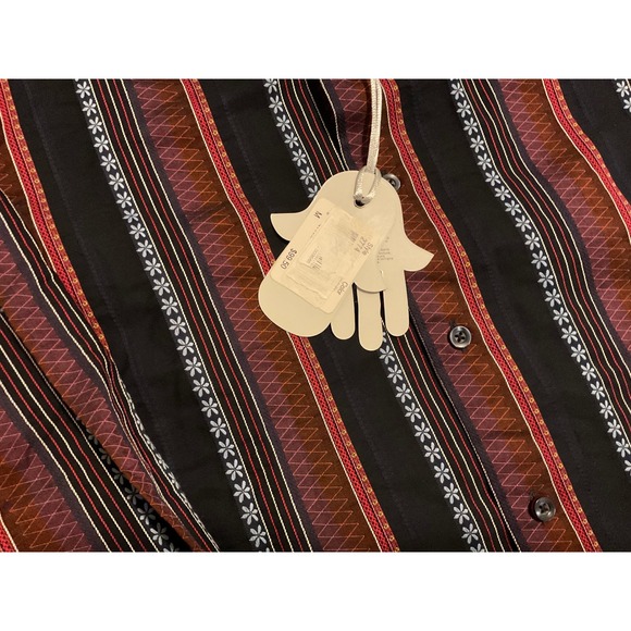 Visconti Uomo Mens Mercerized Cotton Striped Button Down Shirt Black Burgundy M - Picture 3 of 6